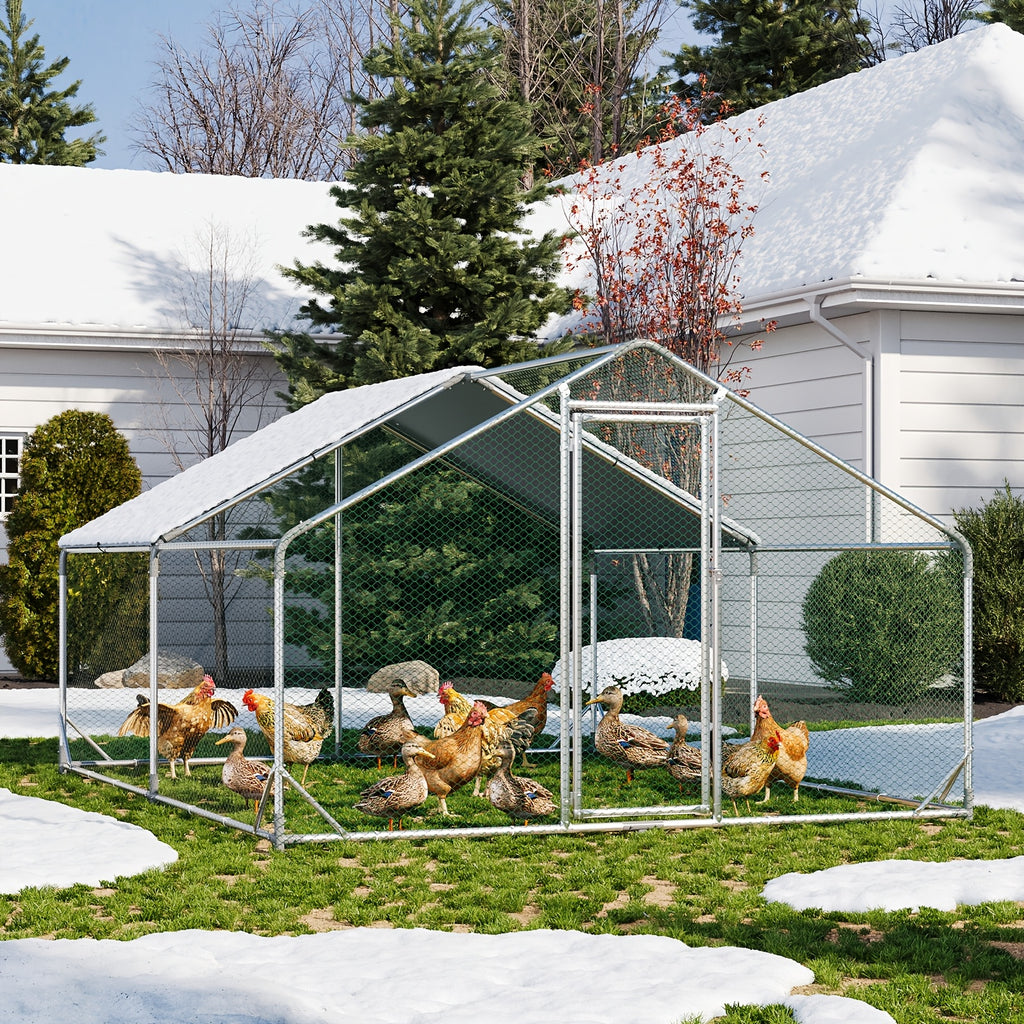 10X13X6.4Ft/10X6.7X6.4Ft Large Metal Chicken Coop with Winter Wrap Cover | Walk-In Chicken Run for Hens/Ducks/Rabbits, All-Weather Poultry Pen with Lock for Outdoor And Backyard, Farm, Duck Rabbit Cage Poultry Pen