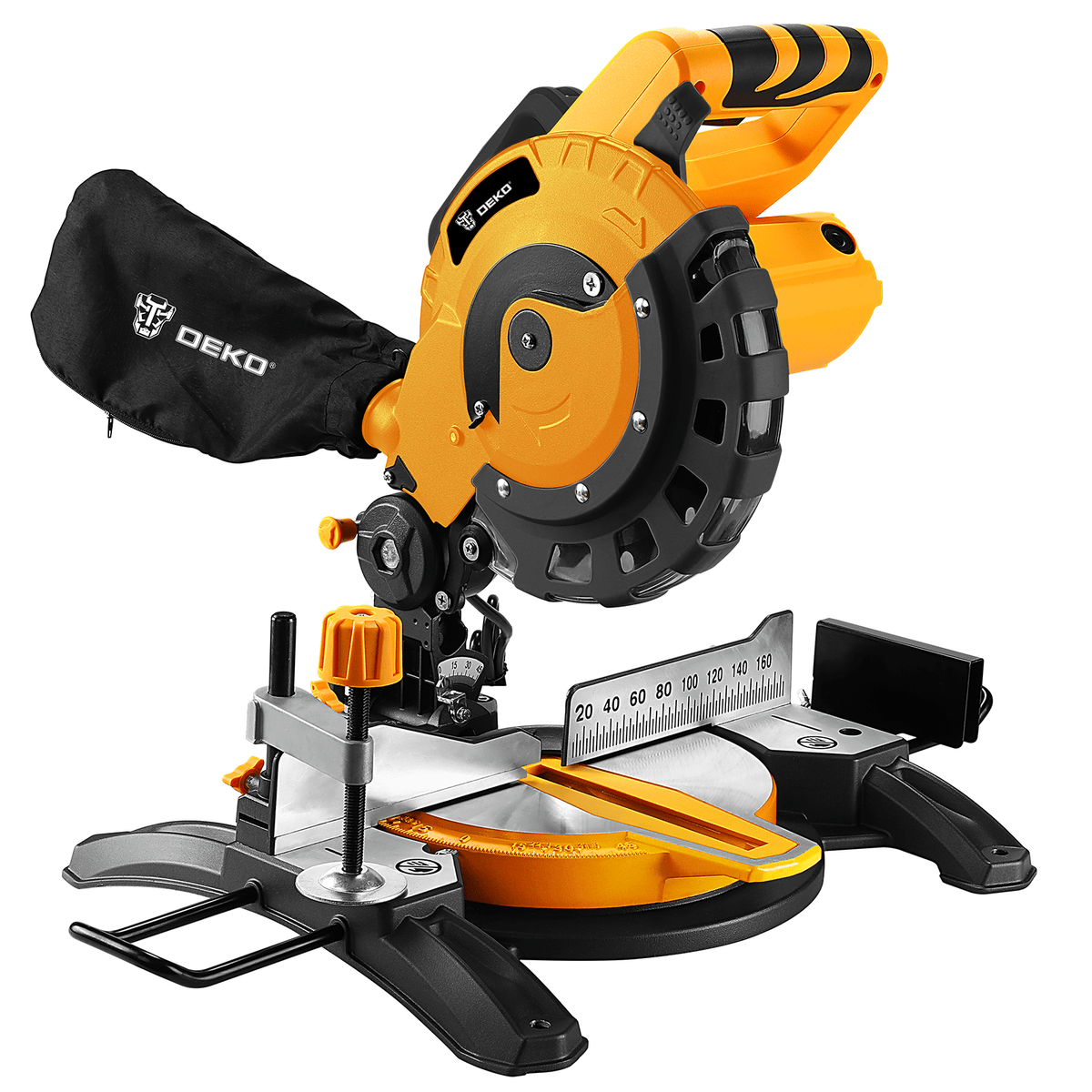 DEKOPRO Corded Miter Saw with Ring Spanner | 210mm Blade | 5000 RPM | 12A/1450W | 0-45° Single-Bevel | Electric Sliding Industrial Miter Saw | for Construction Woodworking, Furniture Factories, Metalworking Shops | for Cutting Wood, Metal, Pipes | Gifts f
