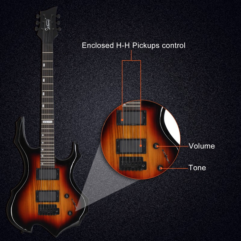 Sunset - Colored Flame Electric Guitar And Amp Set - with Closed Style Humbucker - Humbucker Pickups And Technology Wood Fingerboard
