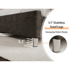 LUXOAK Modern Luxury 50" Wingback Bed Frame with Plush Beige/White Velvet Upholstery - Queen/King Size Platform Bed, Button Tufted Headboard & Nailhead Trim, Sturdy Frame, No Box Spring Needed, Easy Assembly (30-Min Setup)
