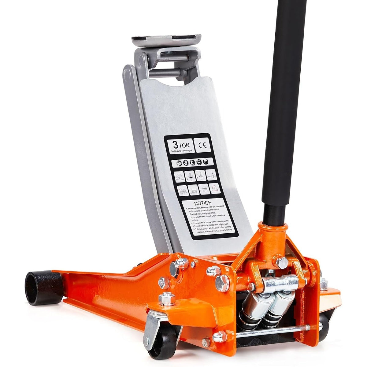 Low Profile Floor Jack, Heavy Duty Jack with Dual Pistons Quick Lift Pump for Cars & SUVs, Lifting Range 2-19/20" to 20-1/10", Orange
