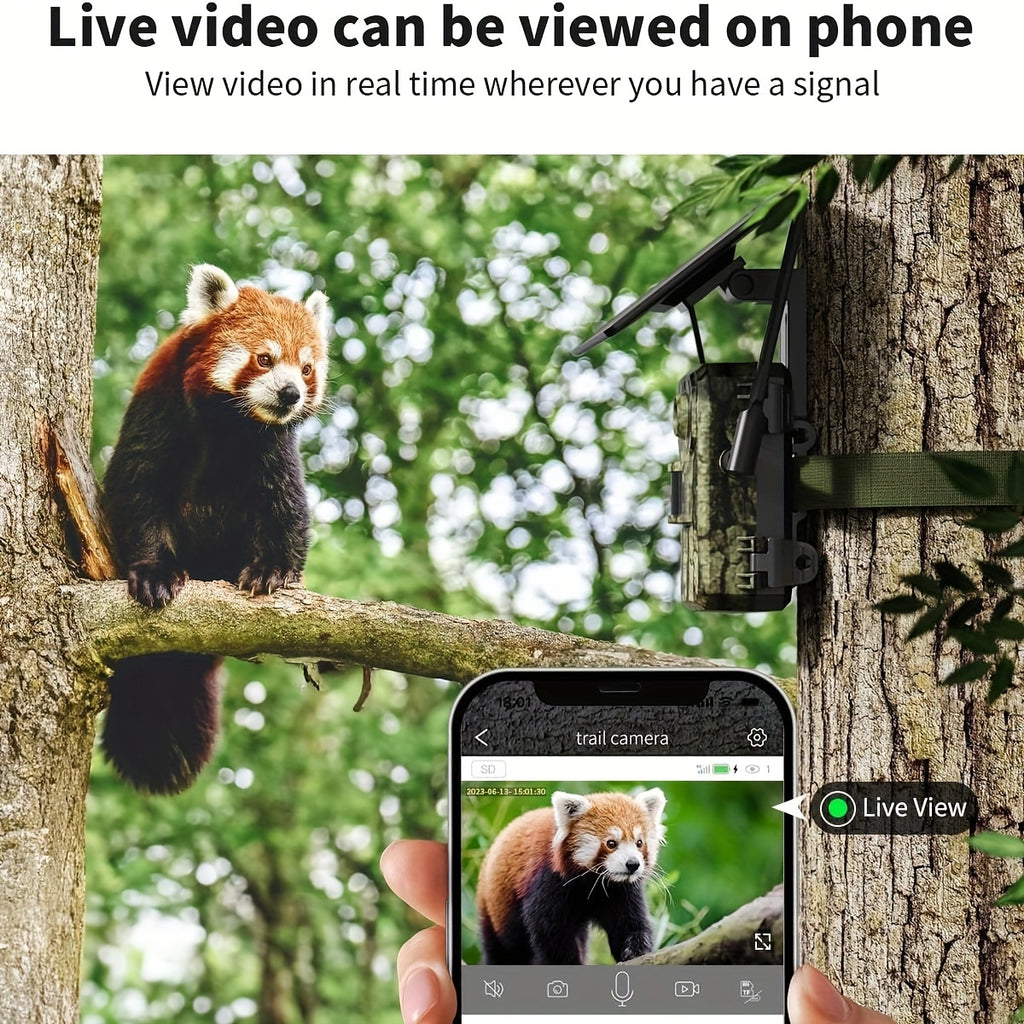 [4K Live Streaming] 4G LTE Cellular Trail Cameras With 4K Live Streaming, 3rd Generation Cellular Trail Camera With Live Streaming, Solar Powered Game Camera, Includes SIM Card, Remote App Access, Video Playback, Motion Activation And 0.2 Second Trigger T