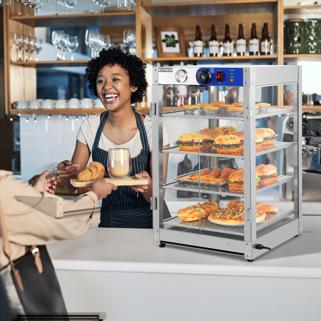 5-Tier Food Warmer Pizza Warmer Countertop, Food Warmer Display Pretzel Warmer with LED Lighting Removable Shelves Glass Door, Pastry Display Case for Buffet Restaurant Cafe, 110V 800W