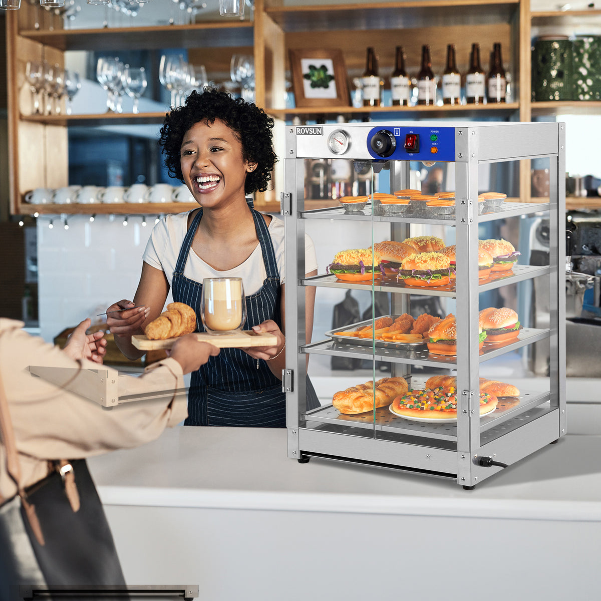 5-Tier Food Warmer Pizza Warmer Countertop, Food Warmer Display Pretzel Warmer with LED Lighting Removable Shelves Glass Door, Pastry Display Case for Buffet Restaurant Cafe, 110V 800W