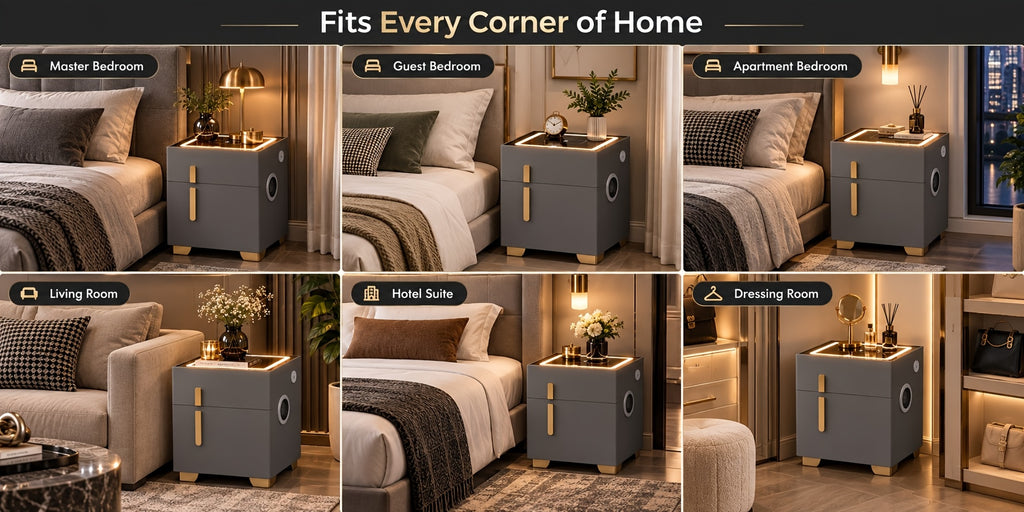 Light Luxury High-end Modern Double Drawer Safe Bedside Table, Multifunctional Bedside Table with Password Lock for Storing Valuable Items