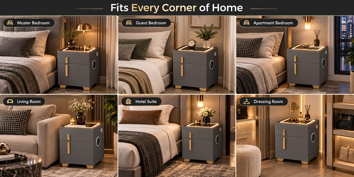 Light Luxury High-end Modern Double Drawer Safe Bedside Table, Multifunctional Bedside Table with Password Lock for Storing Valuable Items