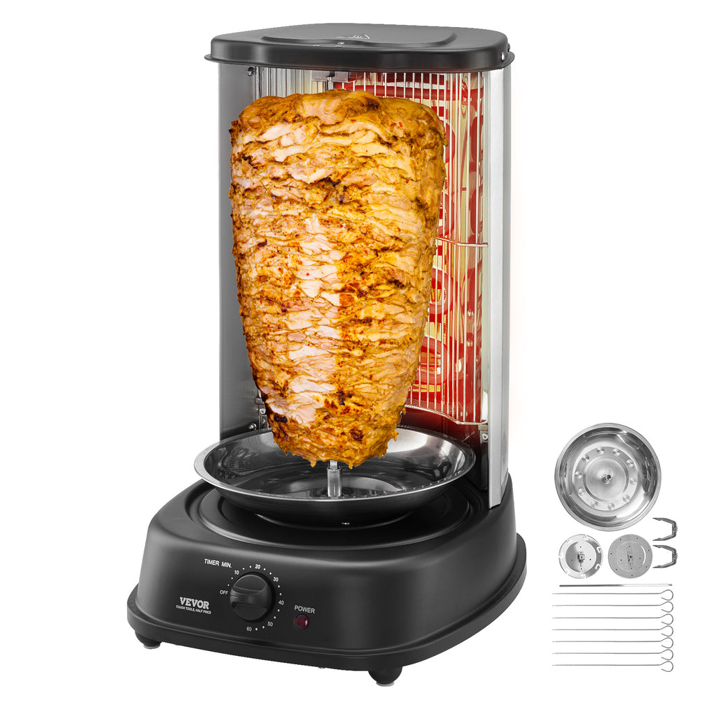 VEVOR Stainless Steel Shawarma Grill Machine Vertical Gyro Rotisserie Doner, Electric/Electric heating type/Gas (propane)