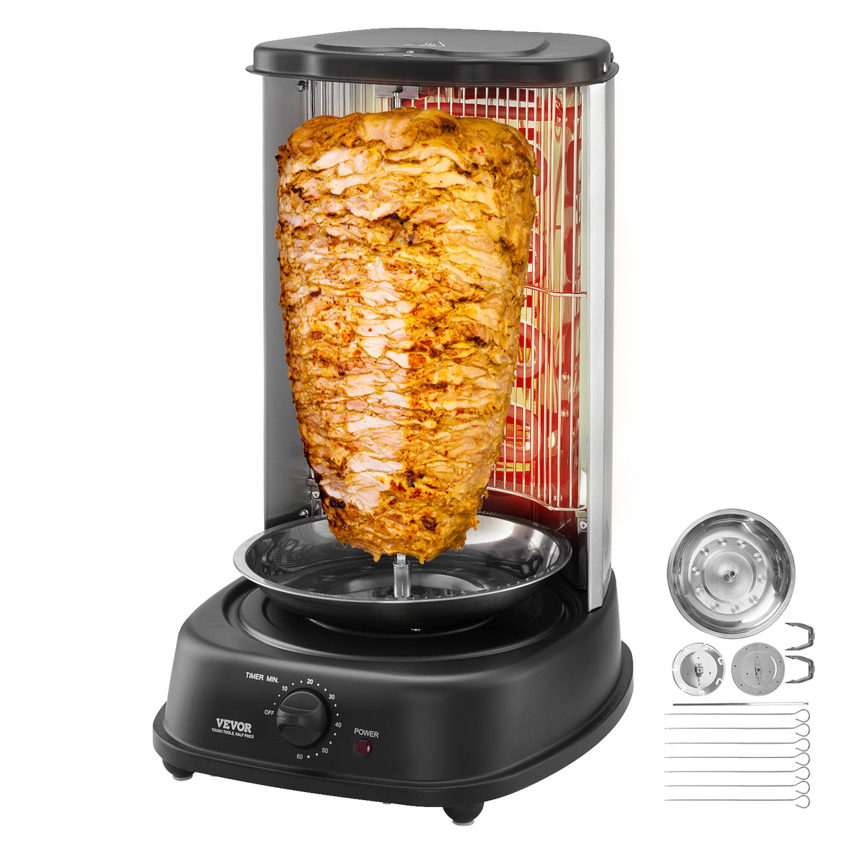 VEVOR Stainless Steel Shawarma Grill Machine Vertical Gyro Rotisserie Doner, Electric/Electric heating type/Gas (propane)