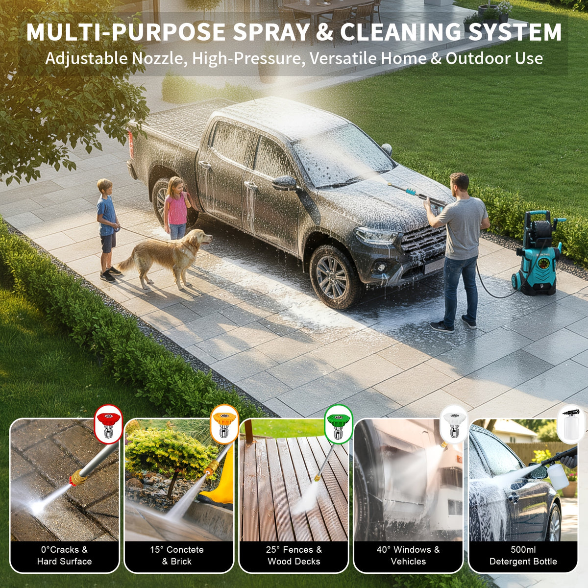2026new Pressure Washer 5000PSI 2.4GPM-3.6GPM with Adj-8-Level Touch Screen, 34" Tall Power Washer, 4 Quick Connect Nozzles, Inlet Hose&Filterfor Cars/Fences/Driveways