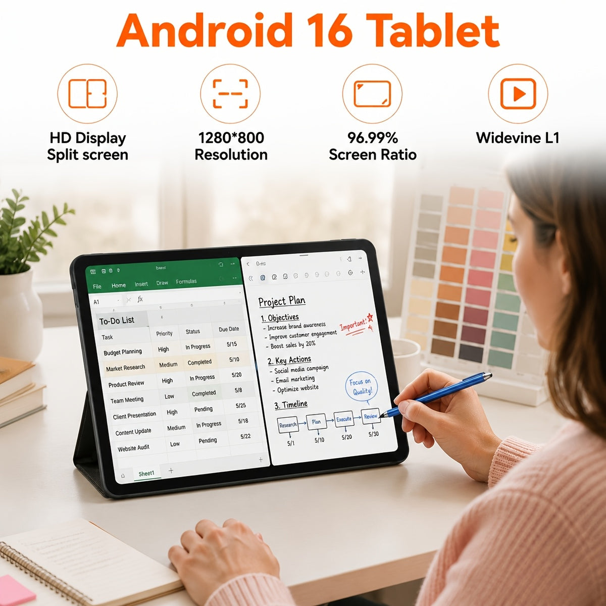 TABWEE T20 Android 16 New 2026 Tablet, HD IPS Large Screen, Unisoc Octa-Core High-Performance CPU, 24(8+16)GB RAM + 256(2TB Expand), 8MP+5MP Dual Cameras, Support Long Battery Life, Face Unlock, Widevine L1, Gemini Ai, And 90Hz High Refresh Rate