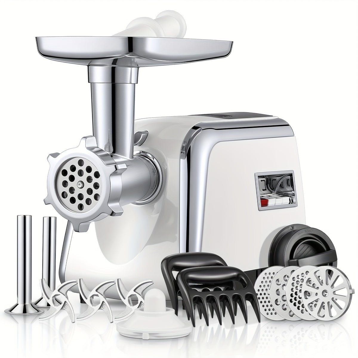 3000W Heavy-Duty Meat Grinder | 5-In-1 Multifunction Home Kitchen Machine | Stainless Steel Sausage Stuffer (2 Tubes) | Kubbe & Burger/Slider Makers | Storage Box | Commercial-Grade Power!