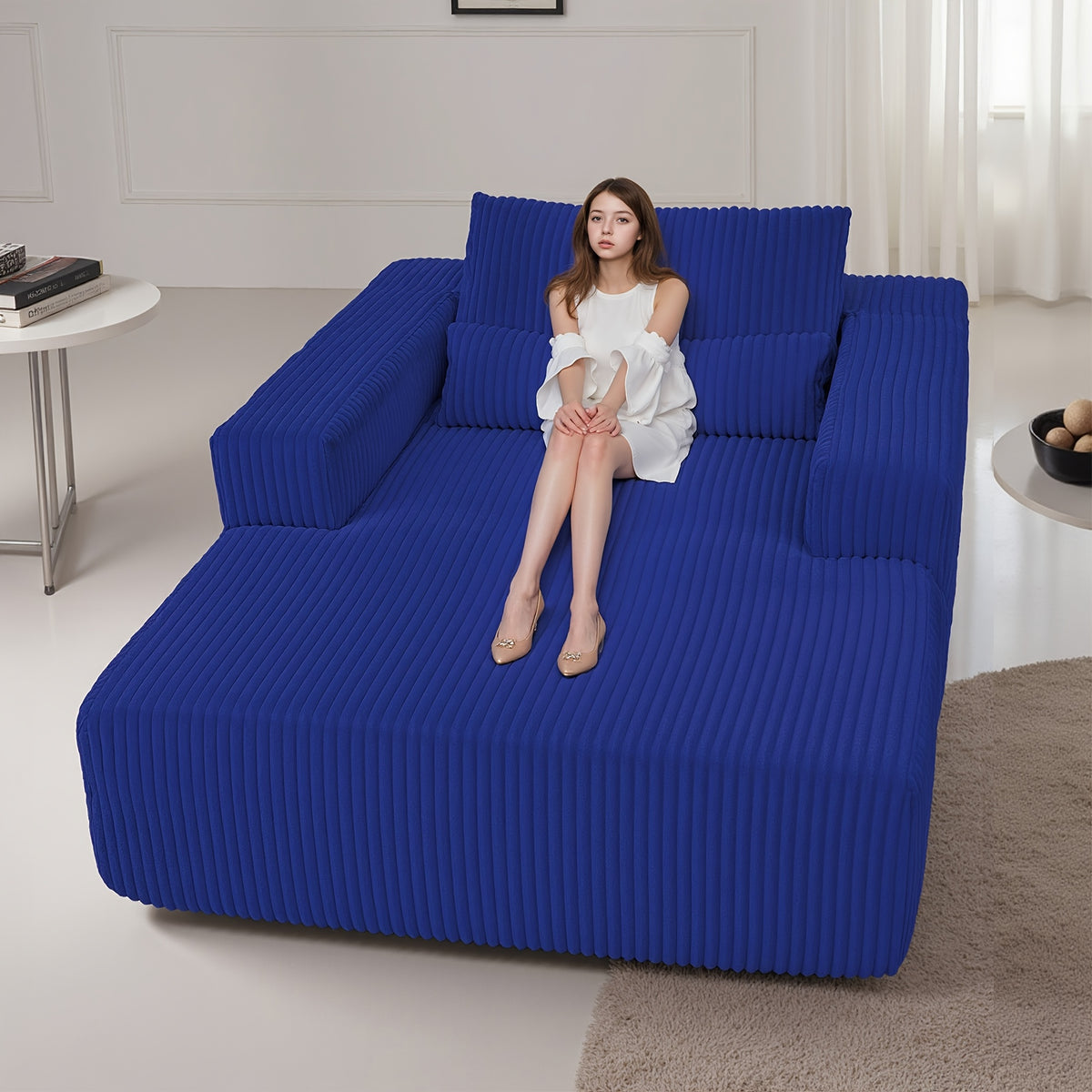 75-Inch Corduroy Sofa Bed—Pre-Assembled Foam Chaise Designed for Quiet Reading and Comfortable Naps