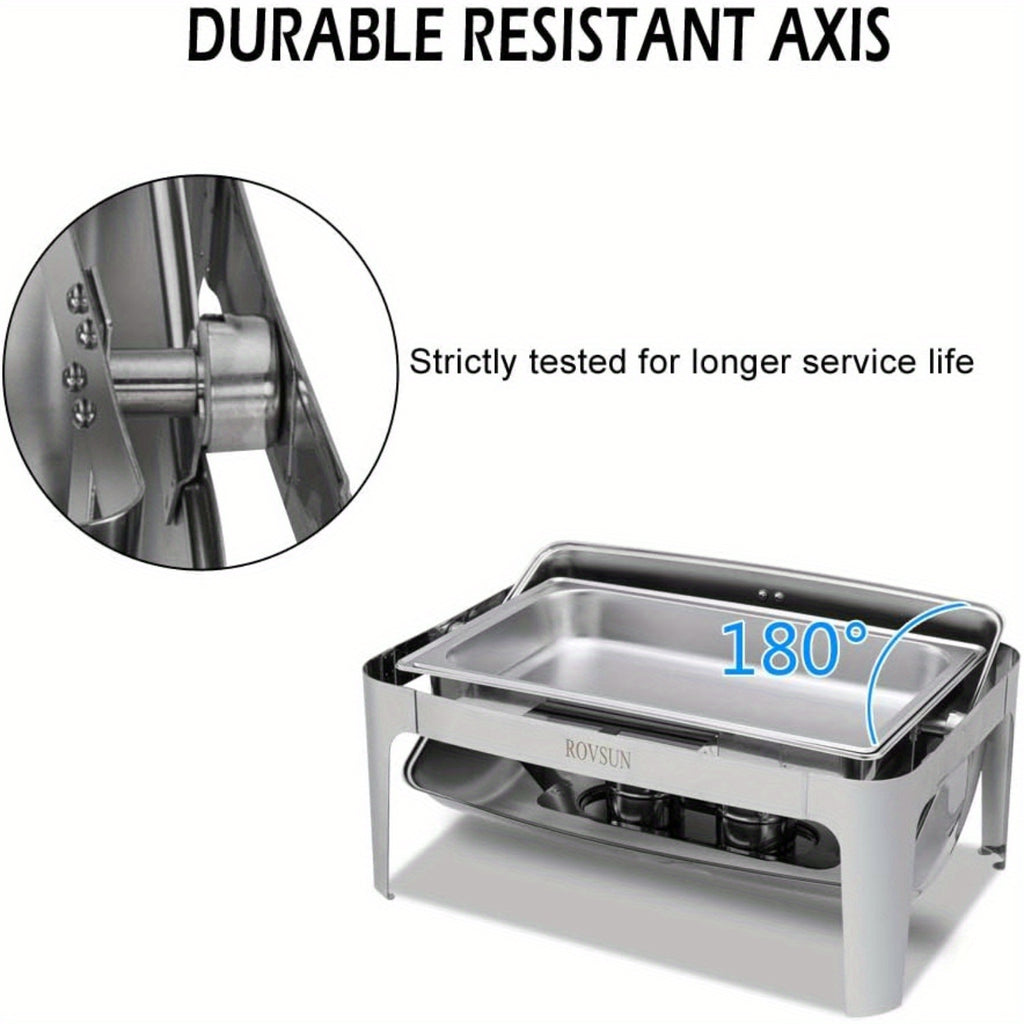 Chafing Dish Buffet Set, 9 Quart Roll Top Stainless Steel Chafer, NSF Rectangular Set with Food Pan, Water Pan and Fuel Holders, for Wedding, Parties, Banquet, Catering Events only for cooking