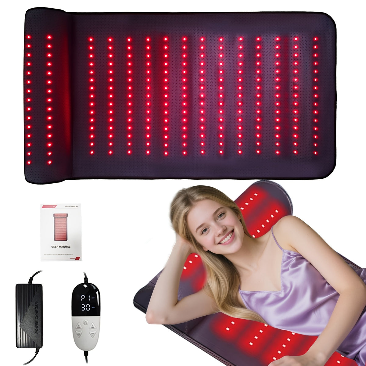 FDA Cleared ELVISH Leather Red Light Relax Body Cushion with Soft Neck Support, Dual Wavelength LED Lights, 3-in-1 Chip for Pain Relief, 225 Red Light Beads, 19.0×35.9 Inch, for Men & Women, Teacher & Father's Day Appreciation Gifts