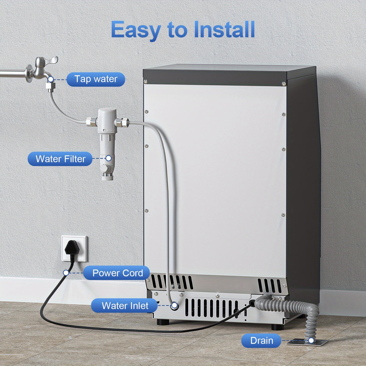 Large Ice Maker, 66Lbs/ 80Lbs/ 100Lbs Commercial Ice Maker, 24 Hour Timer, Self Cleaning Under Ice Machine, Automatic Full Ice Stop, Adjustable Ice Thickness And Ice Making Time, Suitable for Restaurants, Hospitals, Bars, Cafes, Laboratories