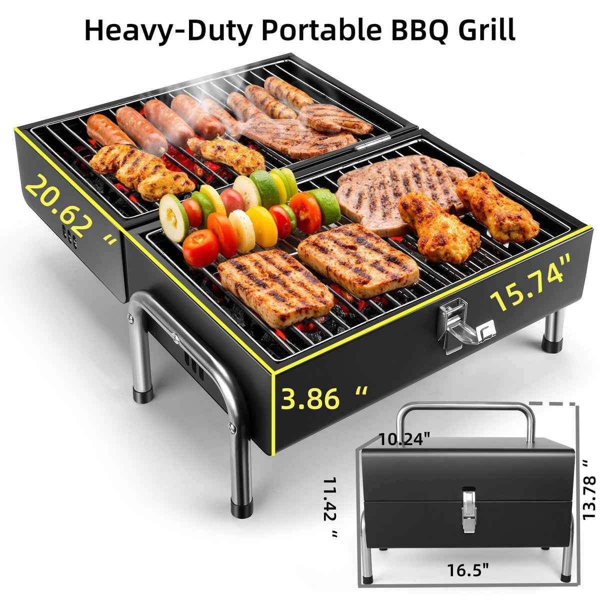 Charcoal BBQ Grills Outdoor - Barrel Charcoal Grill with Offset Smoker(Model: L)/ Outdoor BBQ Grill with Side Table(Model:M/XL-A/XL-C)for Backyard, Patio, Parties, Camping, Outdoor Cooking, Large Event Gathering, Black