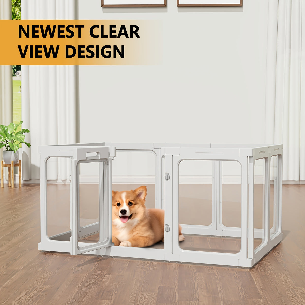 [Dog Enclosure Indoor] Acrylic Dog Enclosure With Entrance - Easy To Set Up And Maintain - Perfect Indoor Play Area For Small To Medium Dogs - Puppy Enclosure Style
