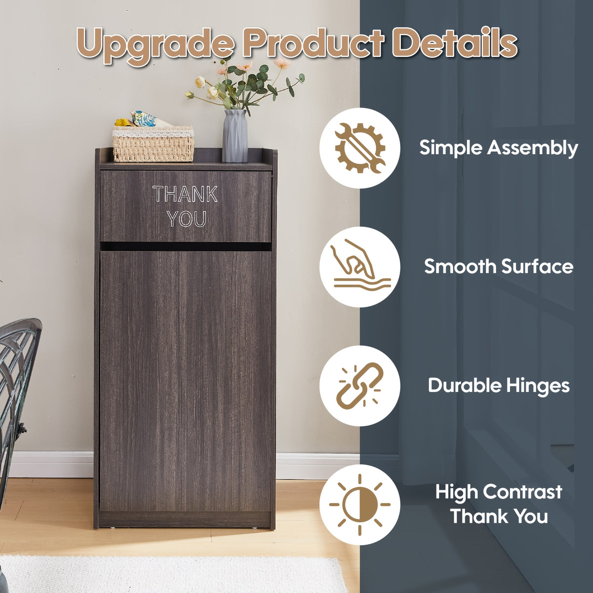 Large 40-Gallon Wooden Waste Bin with a Tray Top, Featuring a Spacious Design, Easy-To-Clean Surface, And Compact Storage, Perfect for Offices, Restaurants, And Kitchen Cabinets