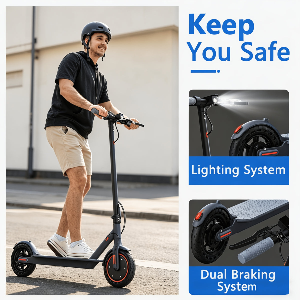 Quick Fold Adult Electric Scooter 350W Motor, 8.5" Anti-Slip Solid Tyres, 19MPH Max Speed with 3 Speed Modes, Reinforced Brake, Tough Aluminum Alloy Body, 265LBS Capacity, Built-In Safety Bell, Smart APP & LCD Dashboard, with Headlight Taillight
