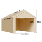 VEVOR Carport Replacement Canopy, 10 x 20 ft / 12 x 20 ft / 13 x 20 ft / 20 x 20 ft Potable Garage Tent Top Tarp with Sidewalls, UV-Resistant & Waterproof, Heavy Duty Car Shelter Tarp with Ball Buggees, Beige / Grey, Frame Not Included