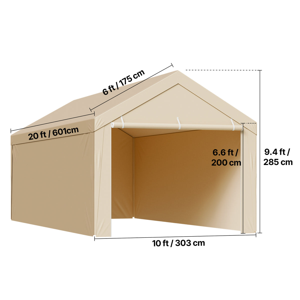 VEVOR Carport Replacement Canopy, 10 x 20 ft / 12 x 20 ft / 13 x 20 ft / 20 x 20 ft Potable Garage Tent Top Tarp with Sidewalls, UV-Resistant & Waterproof, Heavy Duty Car Shelter Tarp with Ball Buggees, Beige / Grey, Frame Not Included