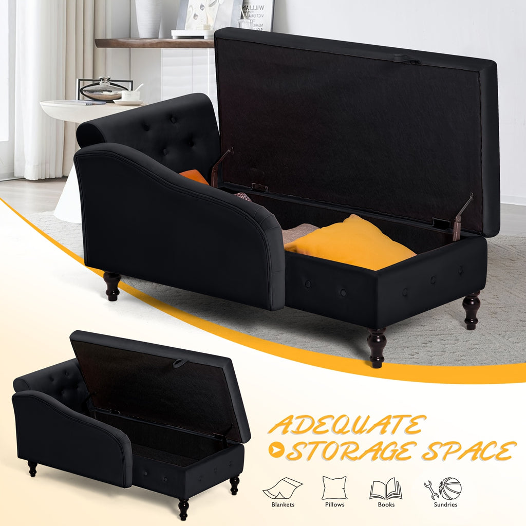 ACMEASE 57" Velvet Upholstered Storage Chaise Lounge With Pillow, Nailhead Trim Chaise Sofa For Living Room