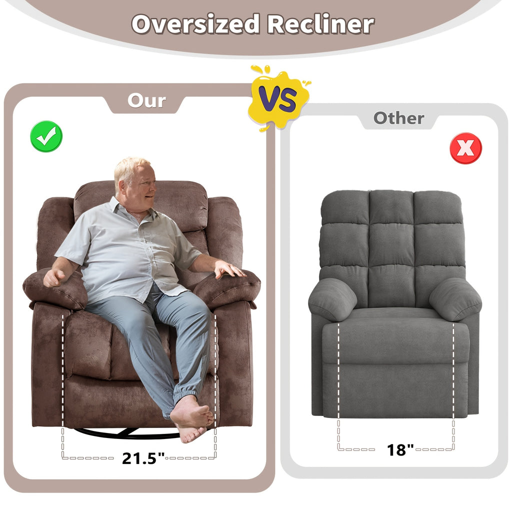 Massage Swivel Rocker Recliner Chair with Heat And Vibration, 360 Degree Swivel Manual Recliners Antiskid Fabric Single Sofa Heavy Duty Reclining Chair for Game & Recreation Room Furniture