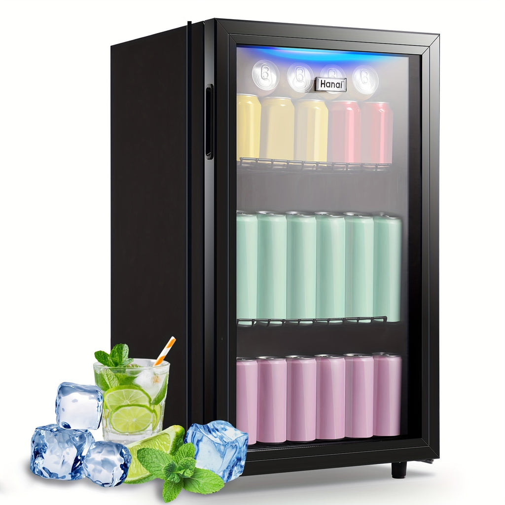 WANAI Beverage Refrigerator 125 Can Mini Fridge Cooler Black Mini Fridge Glass Door for Soda Juice Small Drink Cooler Machine Clear Front Removable for Home Office Bar Freestanding