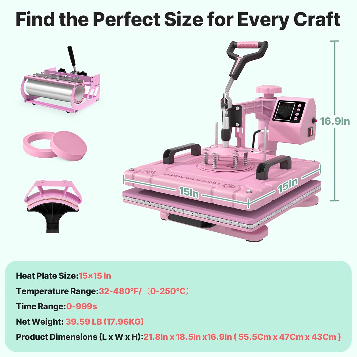 Perfect Christmas Gift, 5/8 in 1 Heat Press Machine 12X15/15X15 Inch Sublimation Heat Press 360° Swing Away Heat Transfer Digital T-Shirt Pressing with 30OZ 20OZ Tumbler Press, Multifunctional Combo for Hat Cap Plate