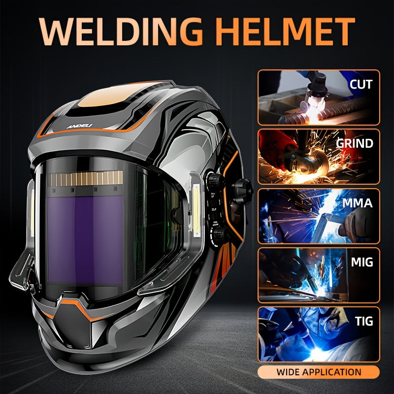 ANDELI Welding Helmet with True Color Automatic Dimming, 180° View Measuring 3.94" X 3.74", Featuring 4 Arc Sensors And a Wide Coverage Range of 4/5-8/9-13, Suitable for TIG, MIG, And STICK Welding