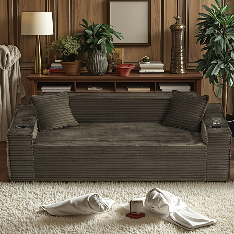43.3-80.7" Corduroy Living Room Sofa, 3 Setaser Deep Seat Couch With 3 Lumbar Pillows, Comfy Boneless Sofa Modern Compressed Couch For Bedroom, Office, Apartment
