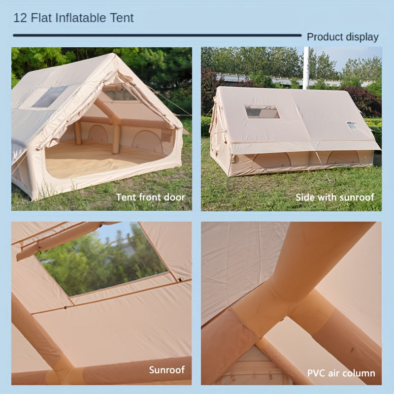 Inflatable Camping Tent（Optional: Skylight, Stove Jack） for 4-6 Person,4 Season Camping Tent, Large Luxury Air Tent with Manual Pump, Easy Setup Portable Glamping House, High Quality Windproof Family Outdoor Shelter Best Valentine's Day Gifts
