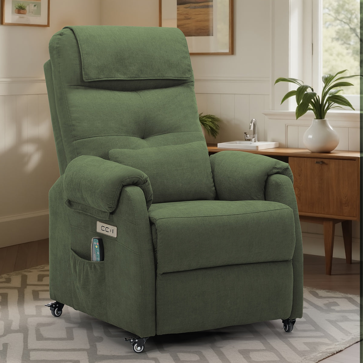 Personal Care Armchair, Recliner with Massage And Heating Functions, Portable Sofa Chair, Electric Recliner, Chair with USB Port And Side Pockets, Chenille Material Recliner Suitable for Living Room, Christmas Gift.