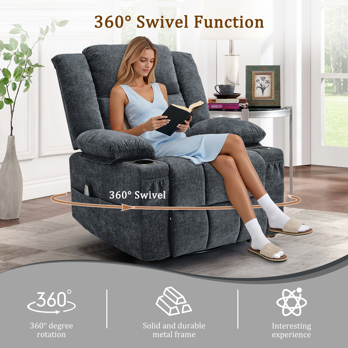 Swivel Recliner Chair for Adults with Massage and Heat — A 360° Rocking Seat for Living Rooms and Bedrooms
