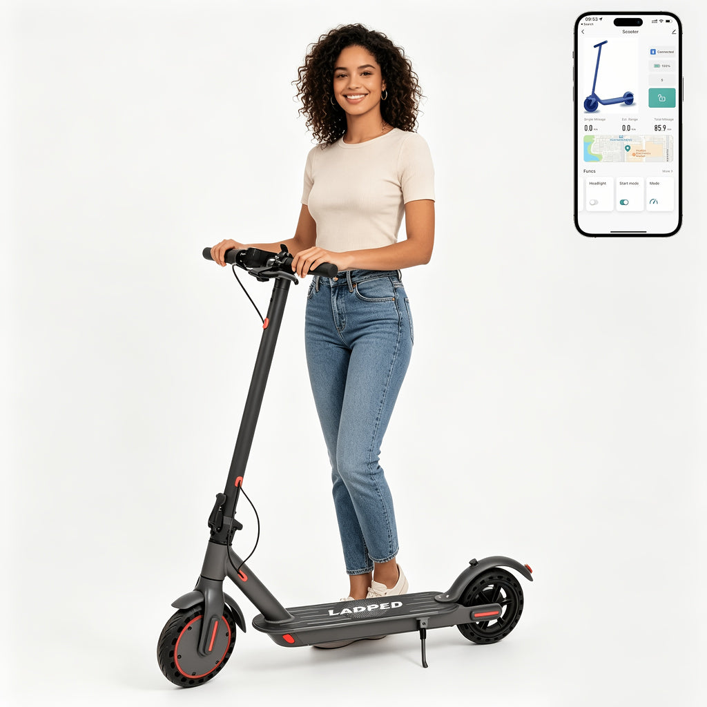 Lightweight Quick Foldable Electric Scooter for Adults, 350W Motor, 8.5 Inch Solid Anti-Slip Tires, APP & LCD Dashboard Control, Dual Brakes Safety Bell, Up to 265LBS Load, Long Range Commuter E-Scooter, Durable Aluminum Alloy Body