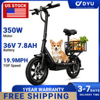 DYU 350W 14" Folding Electric Scooter with Seat - 20-Mile Range, 36V 7.8Ah Battery, Rear Basket & Double Disc Brakes, Compact Portable E-Scooter for Adults, Urban Commuting & Long-Distance Travel, Scooter Electric Fast