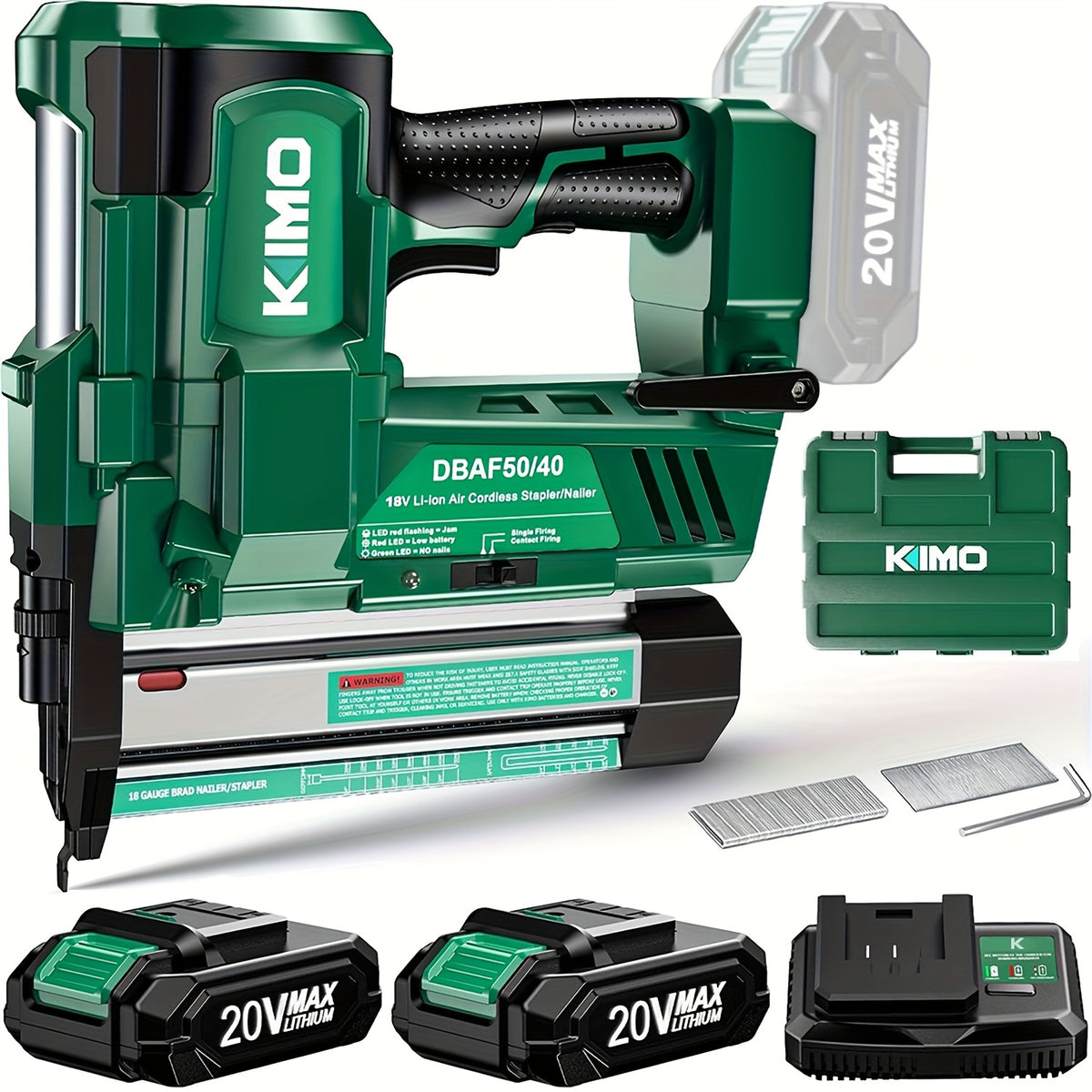 Cordless Brad Nailer and Stapler for Home Improvement and Woodworking, KIMO Battery-Powered Tool