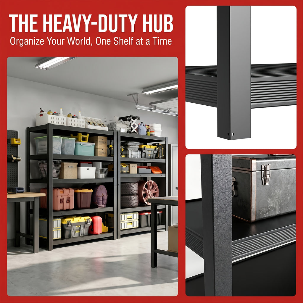 Heavy-Duty 5-Tier Metal for garage Storage Shelving, 55" W X 84" H X 24" D, Adjustable Storage Rack, 3000 LBS Load Capacity, Easy to Assemble. Ideal for Garages, Pantries, Closets Or Offices, Perfect for Garage Expansion, Multi-Purpose Storage Unit