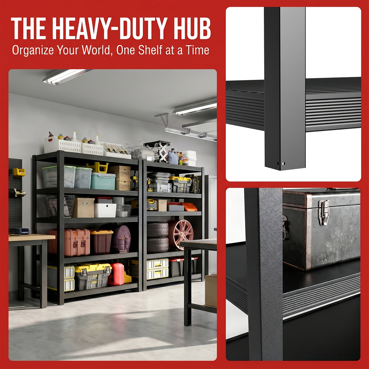 Heavy-Duty 5-Tier Metal for garage Storage Shelving, 55" W X 84" H X 24" D, Adjustable Storage Rack, 3000 LBS Load Capacity, Easy to Assemble. Ideal for Garages, Pantries, Closets Or Offices, Perfect for Garage Expansion, Multi-Purpose Storage Unit