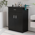 OmySalon Professional Salon & Spa Storage Station - Free Standing Barber Cabinet with Drawer, Large Storage Compartment, and 6 Hair Dryer Holders - Durable PVC, Hypoallergenic, Black