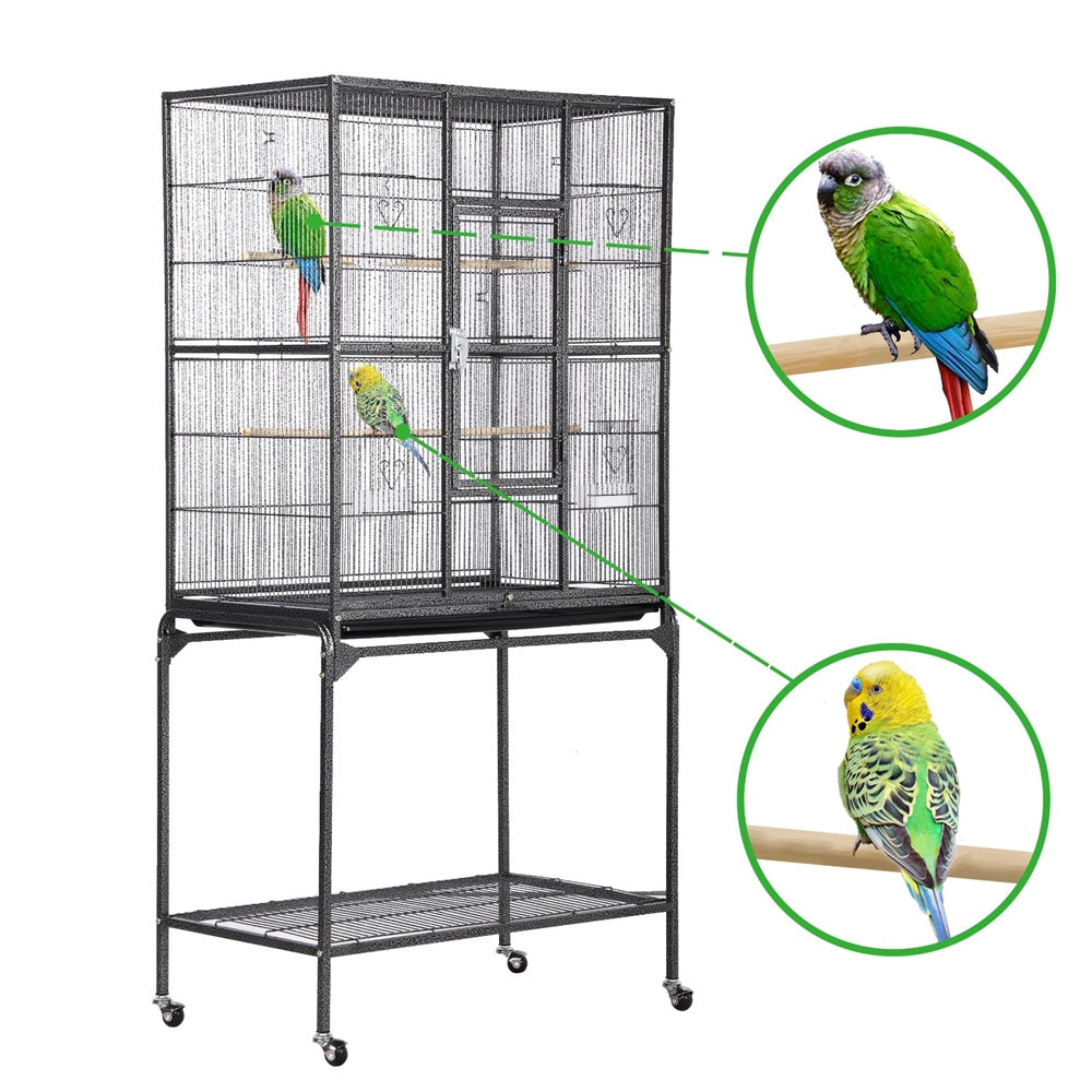 Costoffs 63"H Large Metal Cage Parrot Cage with Rolling Stand Detachable Pet Cage with Storage/Safe Bar Spacing/Slide-Out Tray/Starter Setup for Cockatiel Sun Parakeet Green Cheek Conure Lovebird, Black