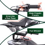 39cc gas powered mini bike, 4-stroke engine motorcycle with a maximum speed of 20 miles per hour, compact off-road bike, durable metal frame, easy to start drawstring system, small energy-saving motorcycle suitable for outdoor exploration, front and rear