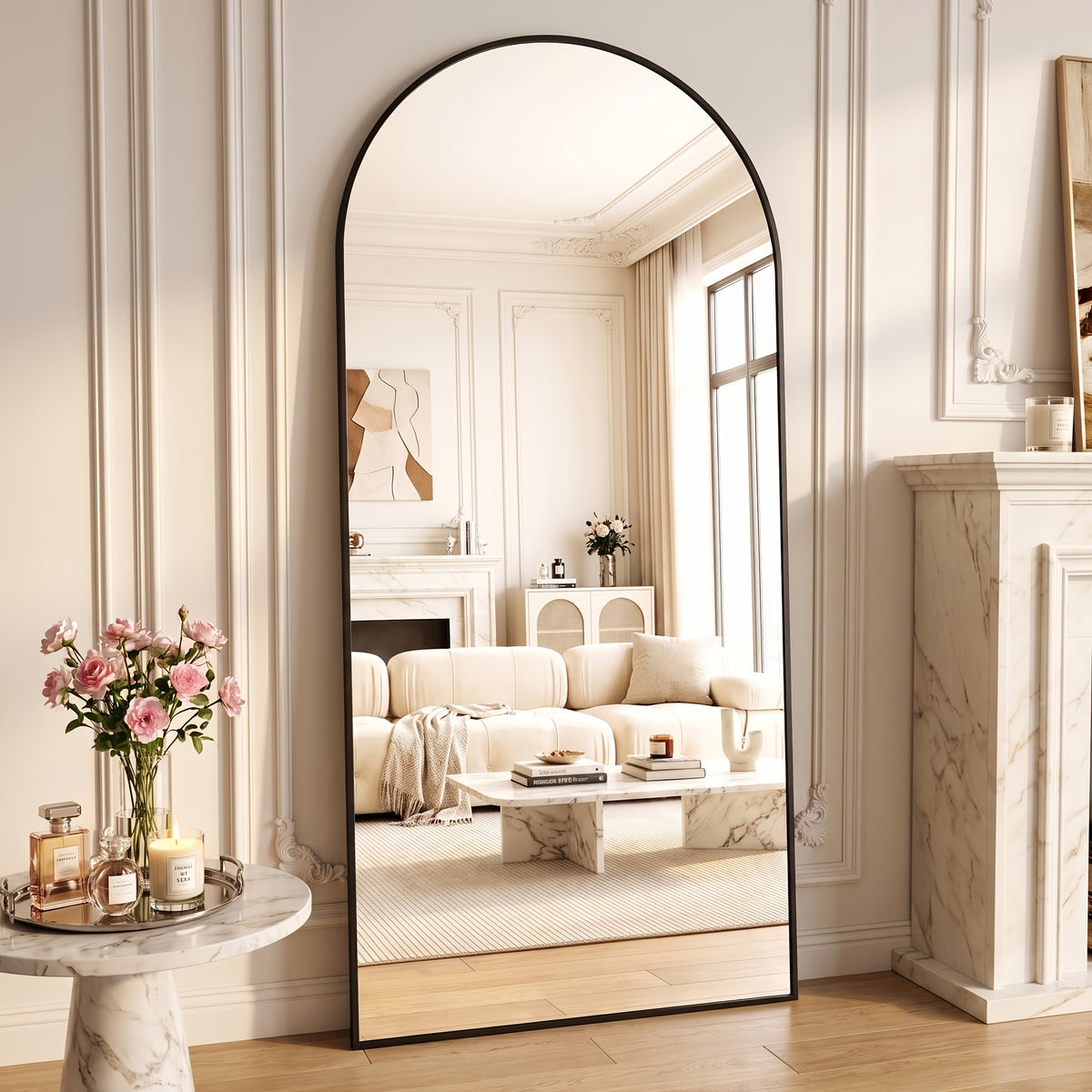 Full Length Mirror, 78"X 38" And 81"X 41" Oversized Arched Floor Mirror Freestanding, Full Body Mirror Floor Standing Mirror with Stand for Bedroom, Hanging Mounted Mirror for Living Room Cloakroom