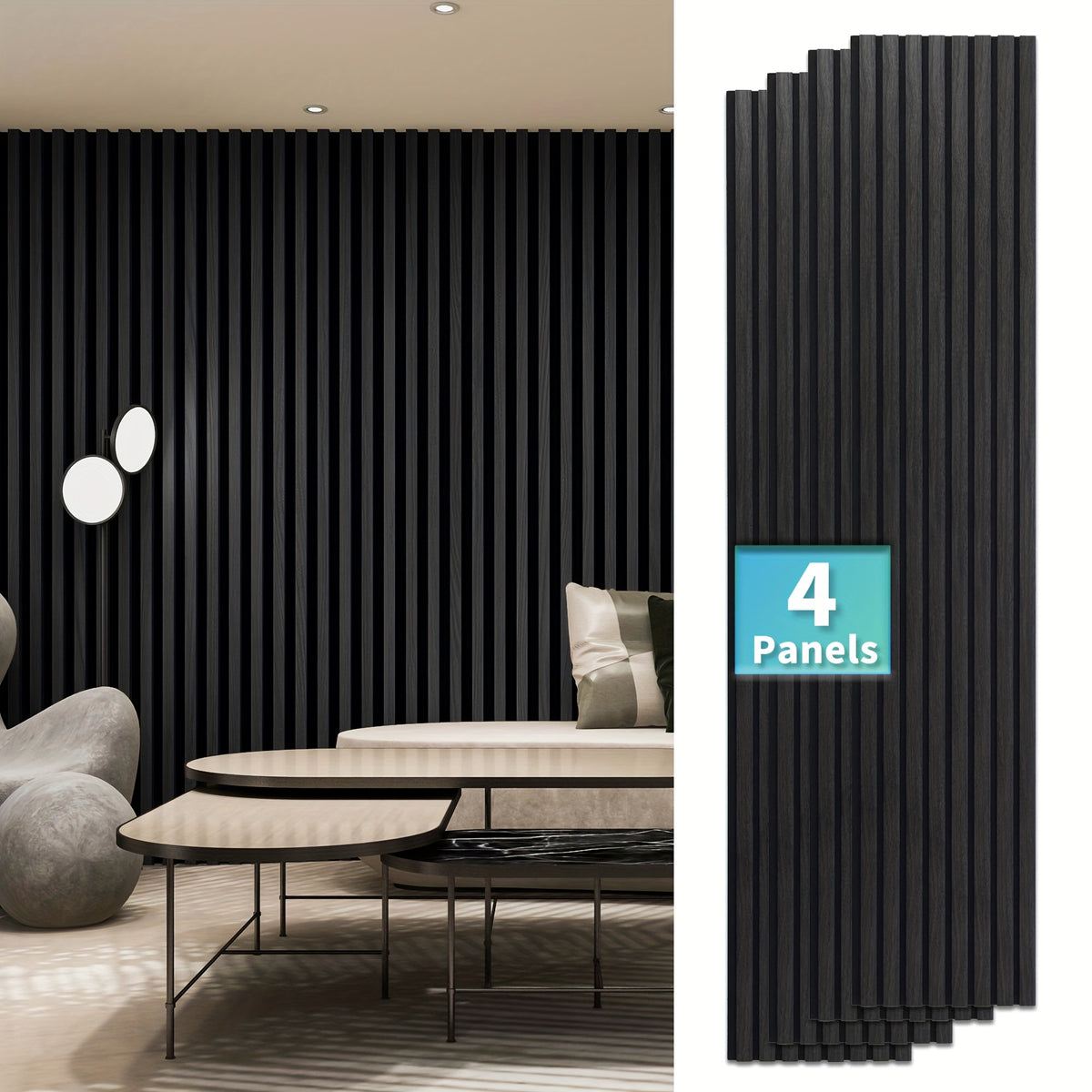 4-Sheet 93" X 12" Textured Wood-Look 3D Wall And Ceiling Tiles Noise Insulating MDF Grille Design, 31 Sq.Ft Coverage with Screws X56