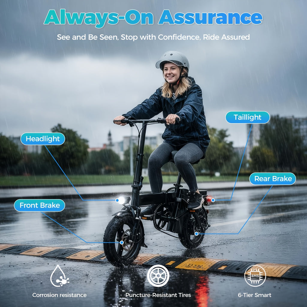 14-inch Electric Bike For Adults With 500W Power Motor, 20/25MPH Speed, 48V 7.8Ah/10Ah Removable Battery, Dual Disc Brakes Electric Bicycle, 3 Riding Modes And, Portable And Compact E-bike That'S Perfect For Urban Commuting