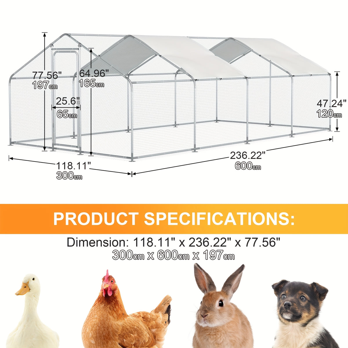 Outdoor Large Dog Kennels Playpen Crate Heavy Duty Pet Cage Enclosure Run for Yard with And UV Protected Top Cover Small Animal Run Cage Walk-In Metal Rabbit Cage Outdoor Backyard Garden