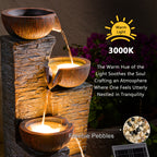 Solar Outdoor Water Fountain, 38.2-Inch 4-Tier Cascading Bowls and Stacked Stones with LED Lights