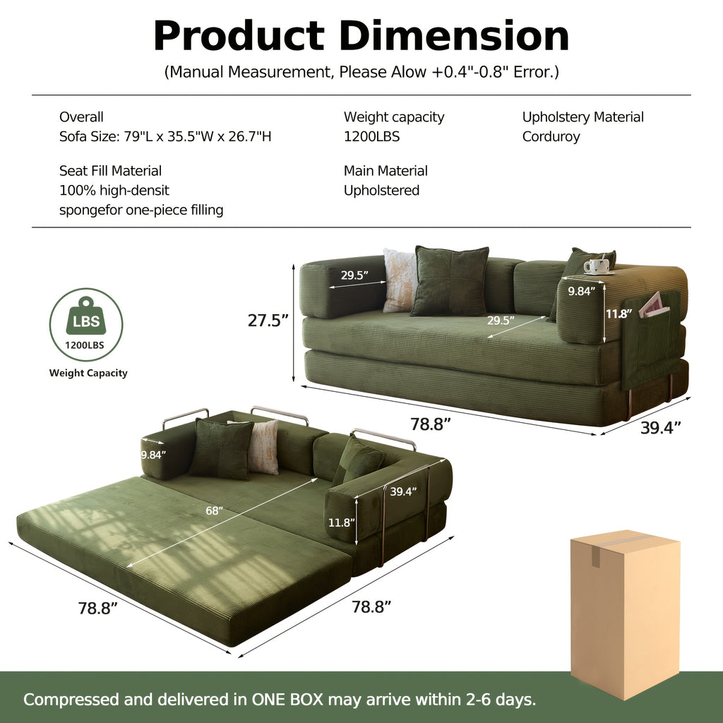 Boneless Sofa Bed, Modern Cloud Couch Folding Sofa Bed, Modular Sofa In A Box Compressed Memory Foam Sofa with Washable Sofa Cover for Living Room, Bedroom, Apartment