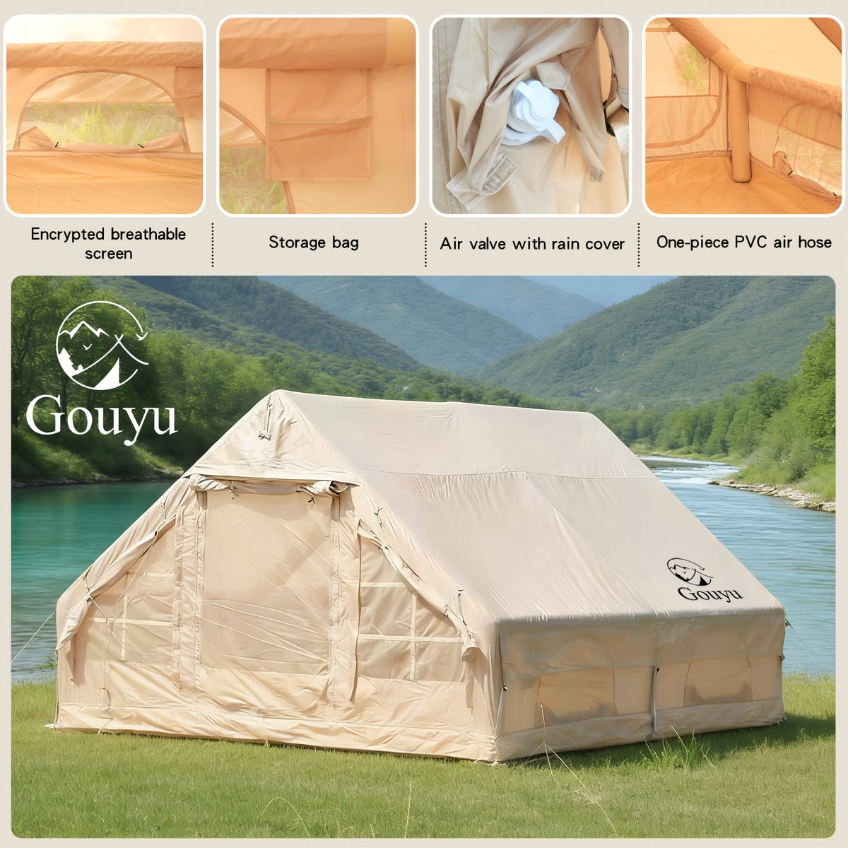 6.3/12 Square Meter Luxury Inflatable Tent, 4-6/8-10 Person All-Season Tent, Easy to Set Up