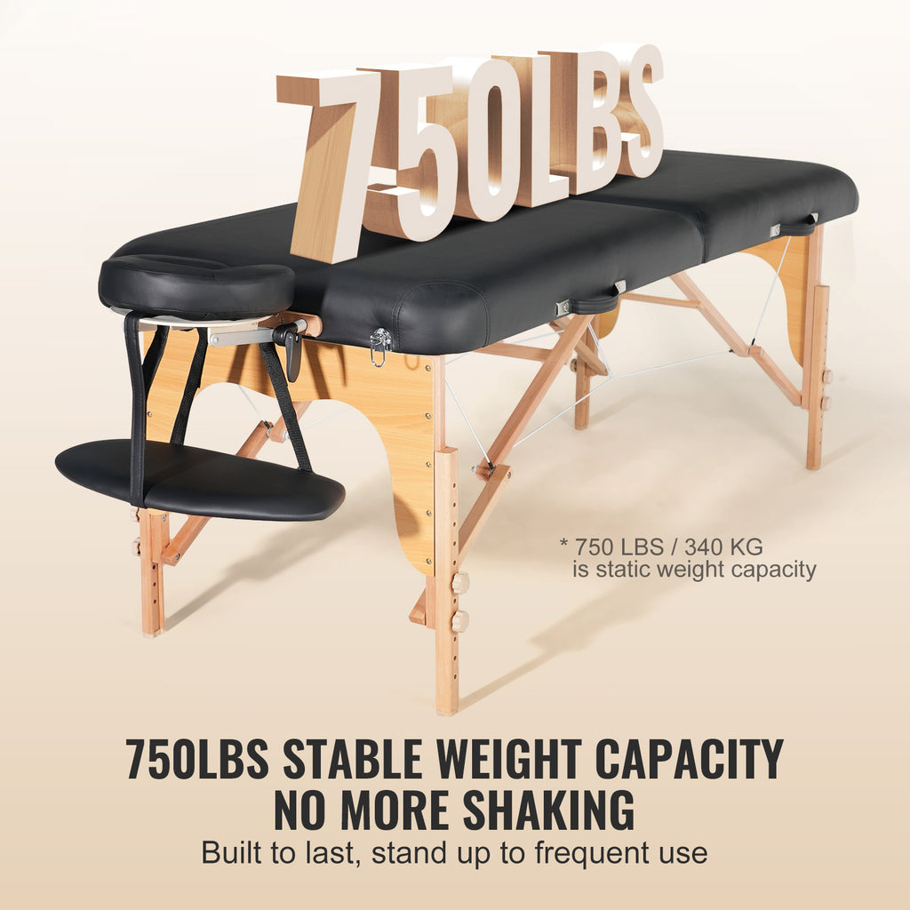 VEVOR Professional Wide Massage Table 30" W, Heavy Duty Folding Massage Table, 8-Level Height Adjustable Facial Salon Tattoo Bed, Portable Spa Table with Headrest, Hand Pallet & Carrying Bag, 750LBS